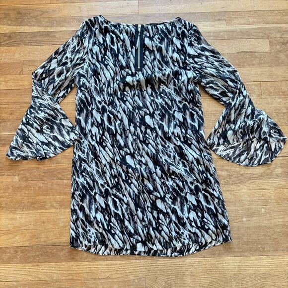 JBS black white abstract print long sleeve mini shift dress size 10
 b26 - Picture 4 of 4